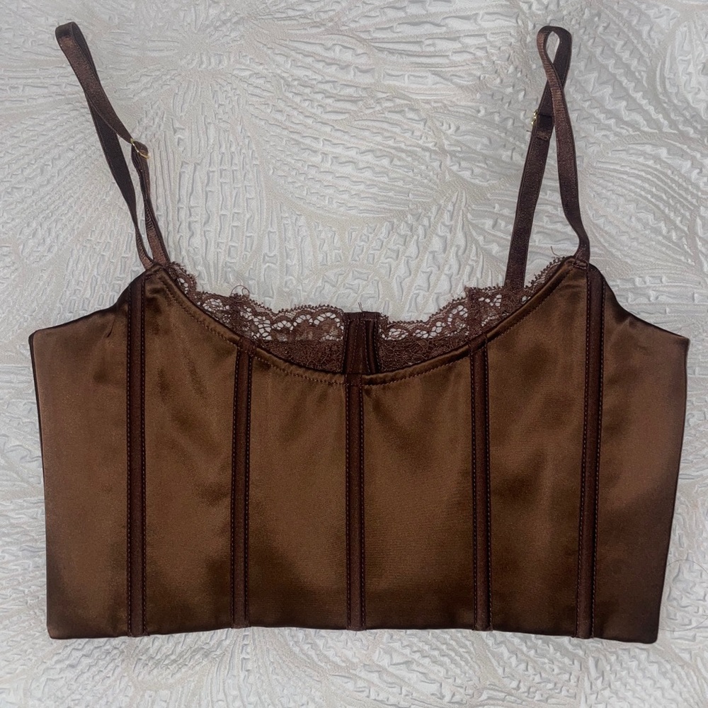 Meshki Lake Lace Cami Crop Top - Chocolate